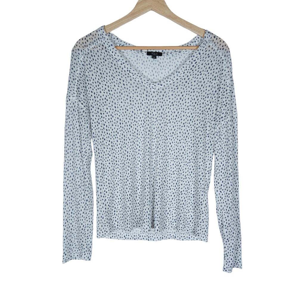 Rails Womens Sami Spotted Top XS White Black Long Sleeves Lightweight Linen